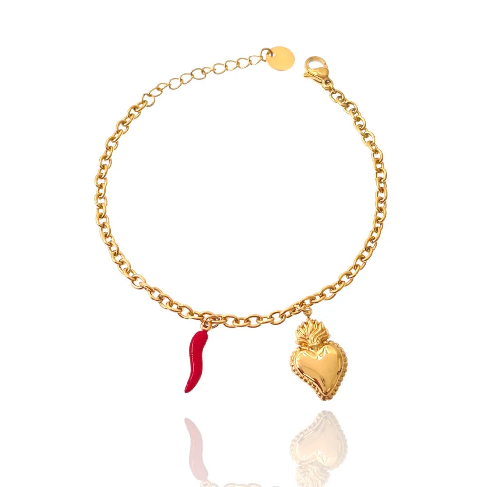 BAC-103-AA2860B Sacro Cuore con Cornino-Bracciale in Acciaio con Chiusura