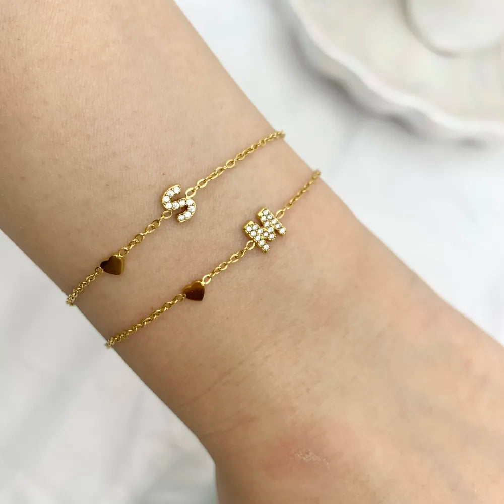 BPA-103-AA3207B Iniziale Lettera con Zirconia -24pz Bracciali in Acciaio
