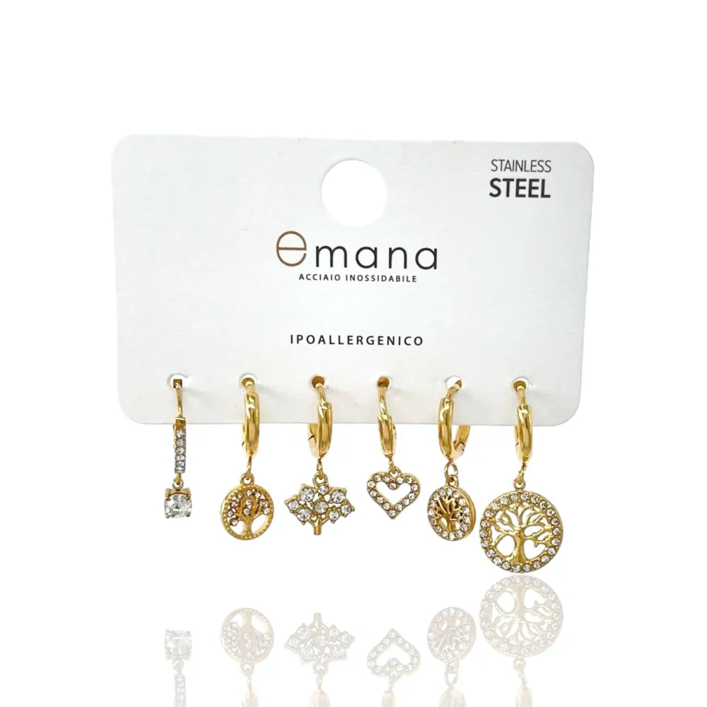 OPA-103-AA3333E Albero della Vita -Set 6Pz Orecchini in Acciaio