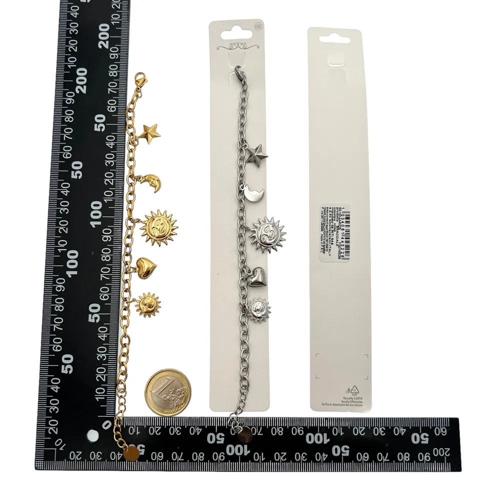 BAC-103-AA4522B Stella Luna Sole Cuore -Bracciale in Acciaio