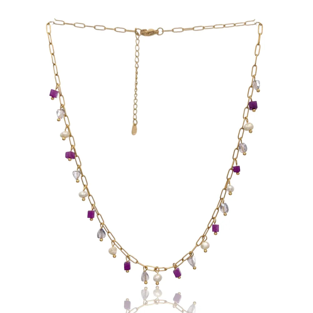 CAC-735-23-57 Perline Colorate-Collana Corta in Acciaio
