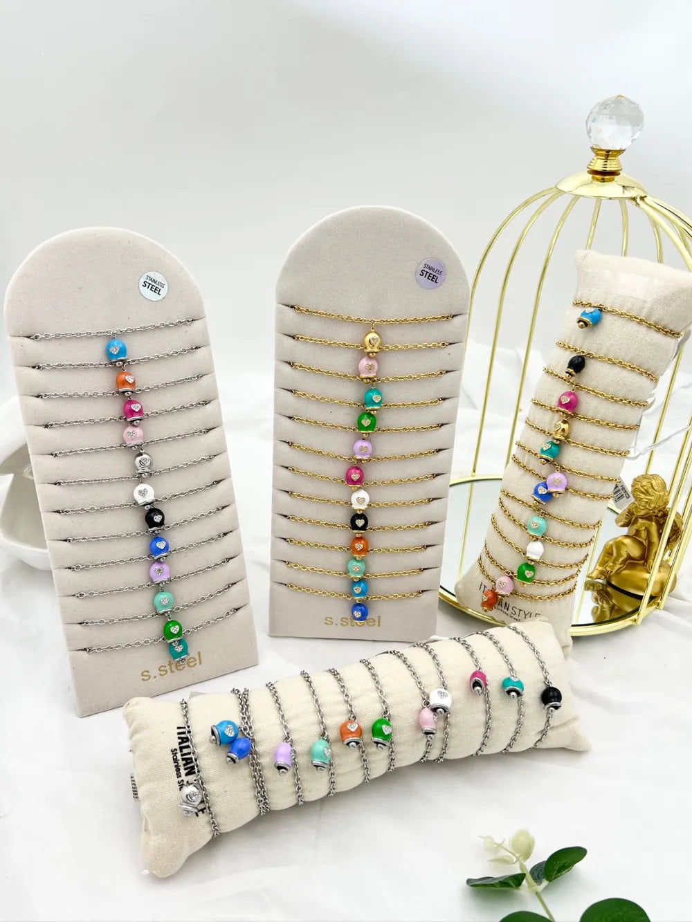 BPA-103-AA3437B Campanello Smaltato-12pz Bracciali in Acciaio con Chiusura