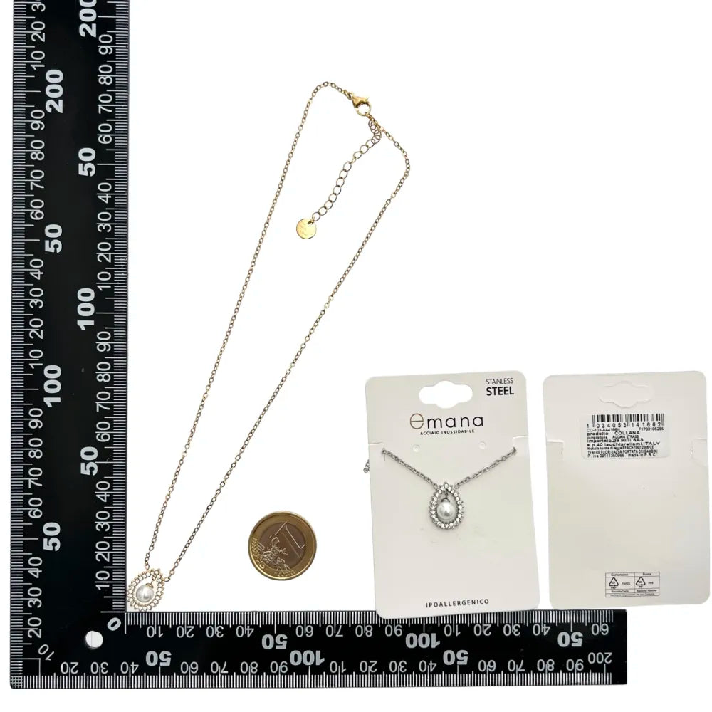 CAC-103-AA4166N Goccia con Perla -Collana Girocollo in Acciaio