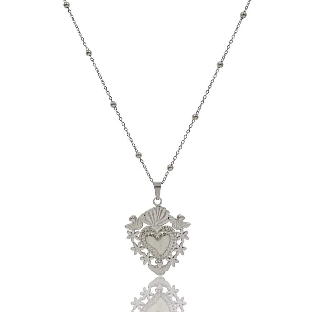 CAL-103-AA4291N Sacro Cuore-Collana Lunga in Acciaio