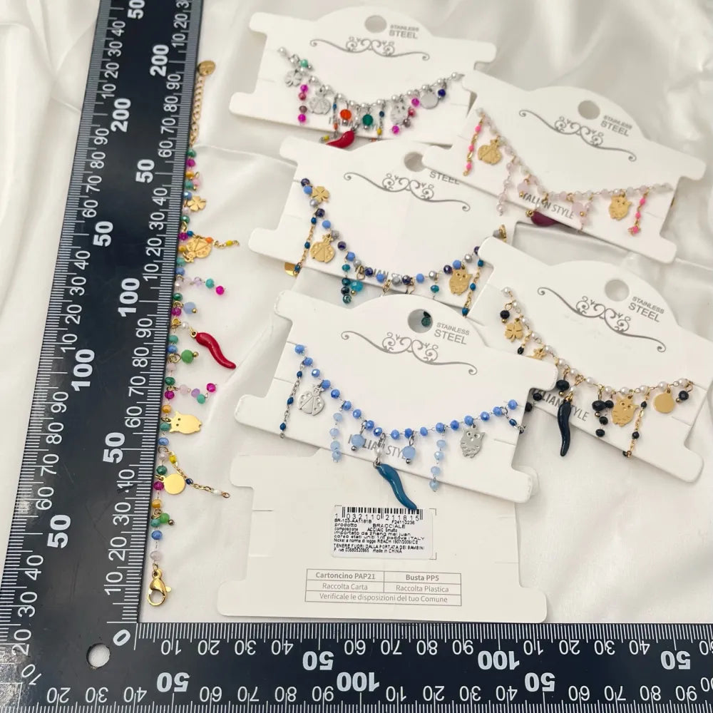 BAC-103-AA1181B Cornino con Pendenti-Bracciale in Acciaio com Chiusura
