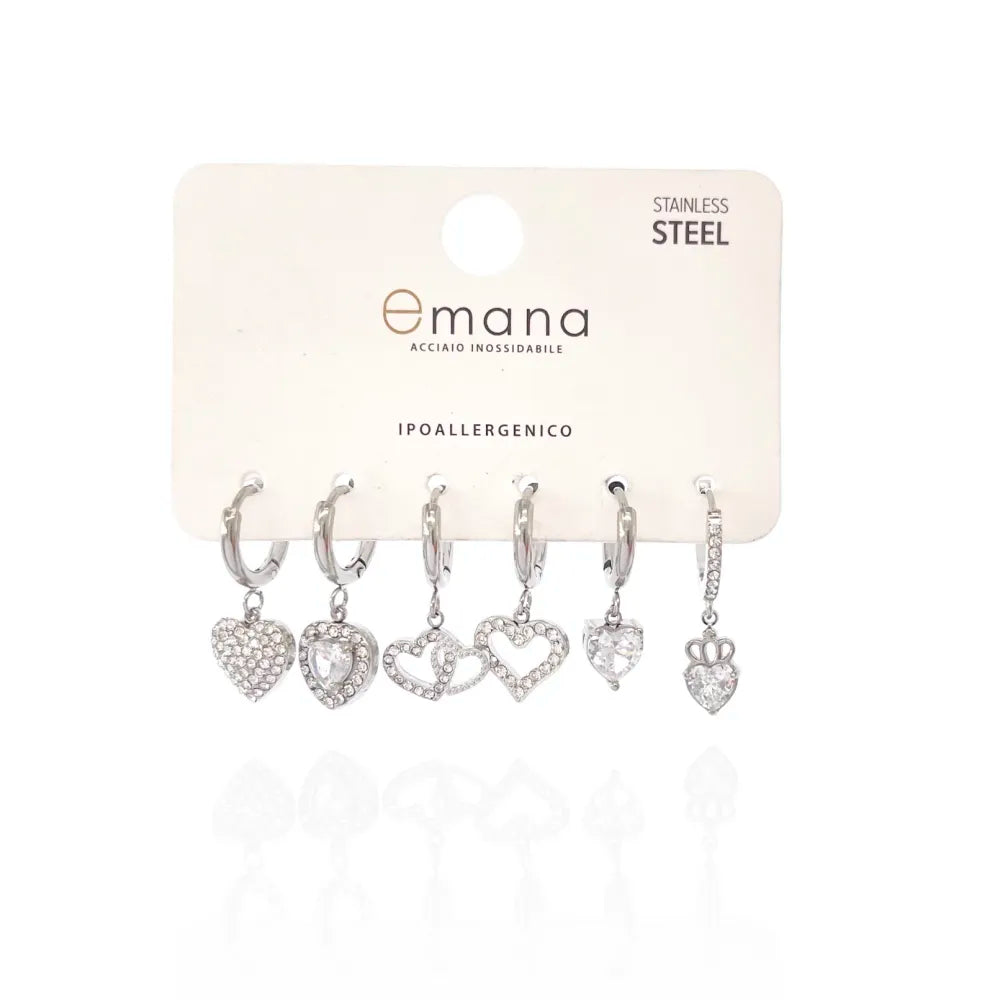 OPA-103-AA3336E Cuore -Set 6pz Orecchini in Acciaio