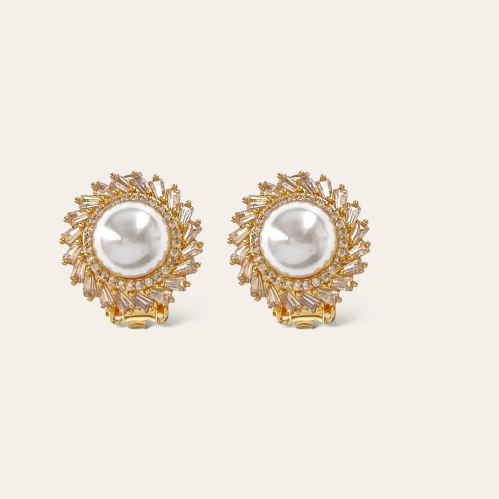 OMK-493-35 Cerchio con perla-Orecchini a Clip con Zirconia