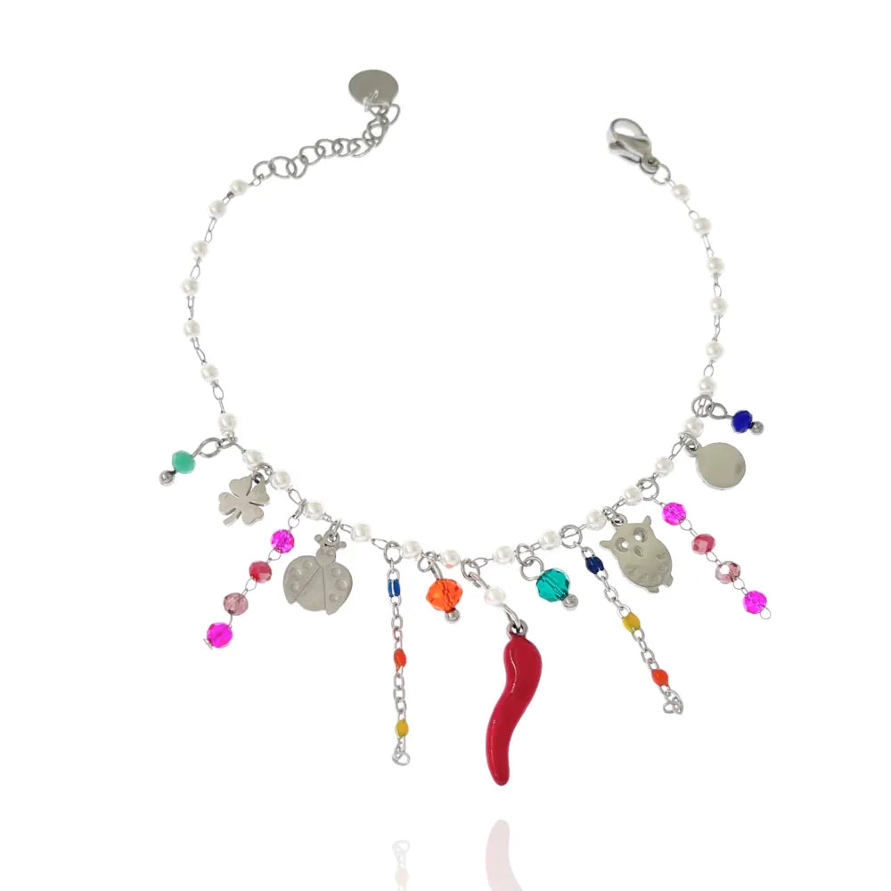 BAC-103-AA1181B Cornino con Pendenti-Bracciale in Acciaio com Chiusura