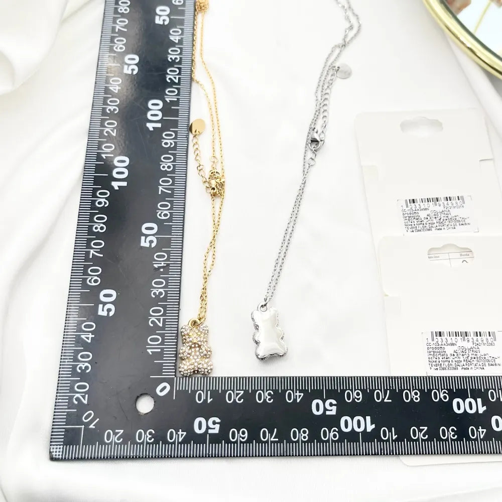 CAC-103-AA3498N Orsetto con Strass-Collana Girocollo in Acciaio