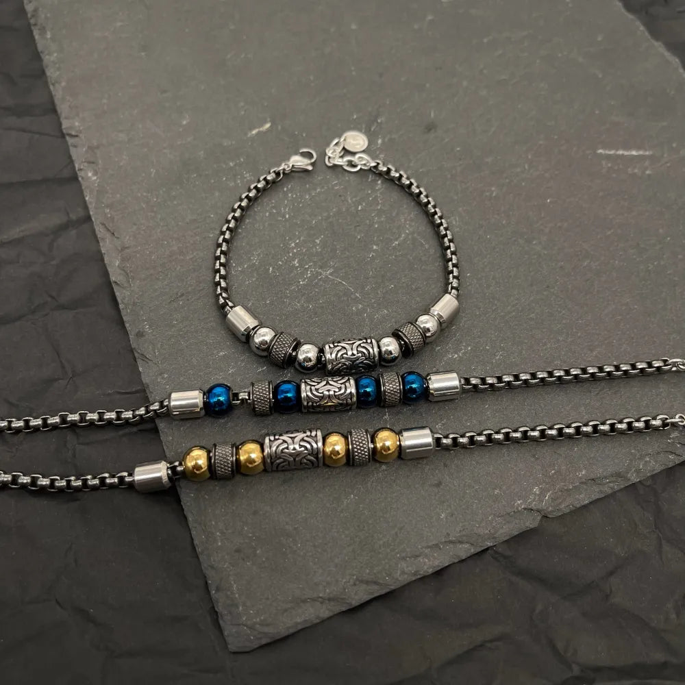 BAU-500-BMS30167-28 Palline-Bracciale in Acciaio da Uomo
