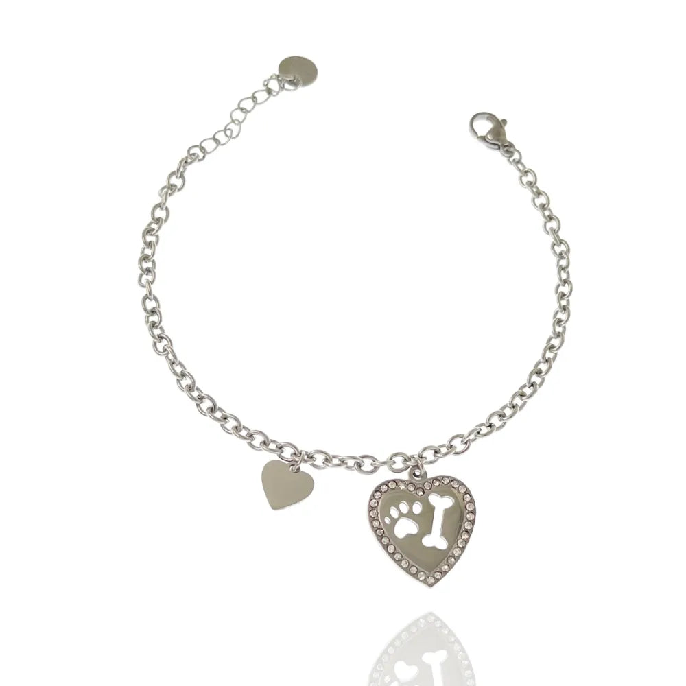 BAC-103-AA2857B Cuore con Zampa -Bracciale in Acciaio con Chiusura